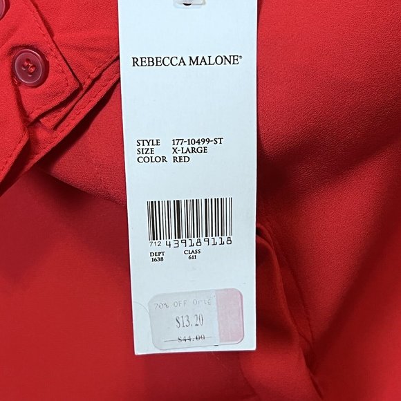 Rebecca Malone Red Blouse Hidden‎ Button Long Sleeve Gold Stud Collar Size XL - Picture 7 of 9